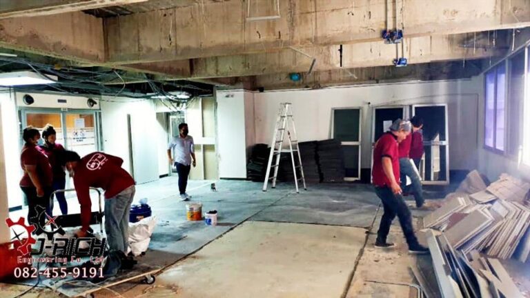 วาง Line Marker ระบบดับเพลิง อาคารปิโตรเลียมจุฬาฯ