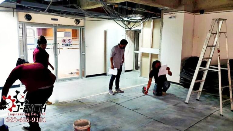 วาง Line Marker ระบบดับเพลิง อาคารปิโตรเลียมจุฬาฯ